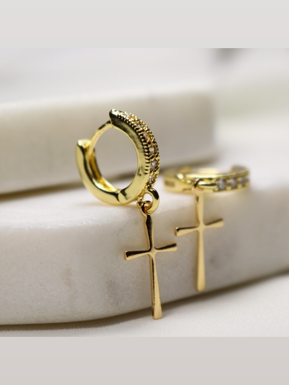 Gold Cross Huggie Hoop Earrings - Elegant Women's Jewelry
